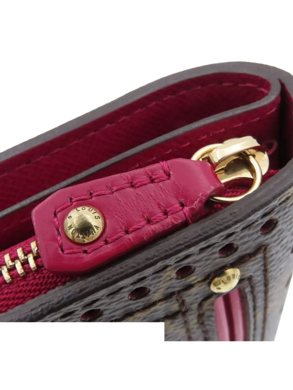 Louis Vuitton Compact Zip Bifold Wallet Brown Magenta Monogram Perfo